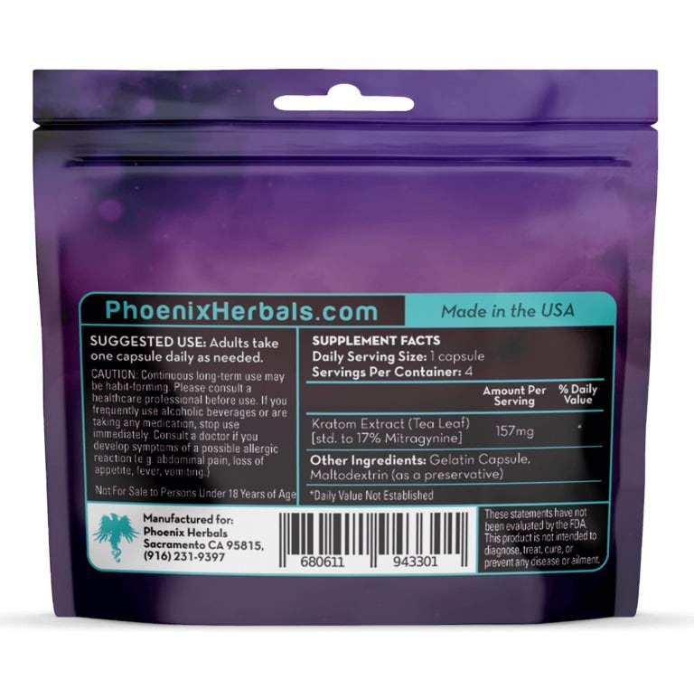 Kratom | Phoenix | Capsule | Purple Label | 4ct