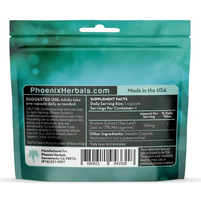 Kratom | Phoenix | Enhanced Maeng Da | Capsule | 4ct